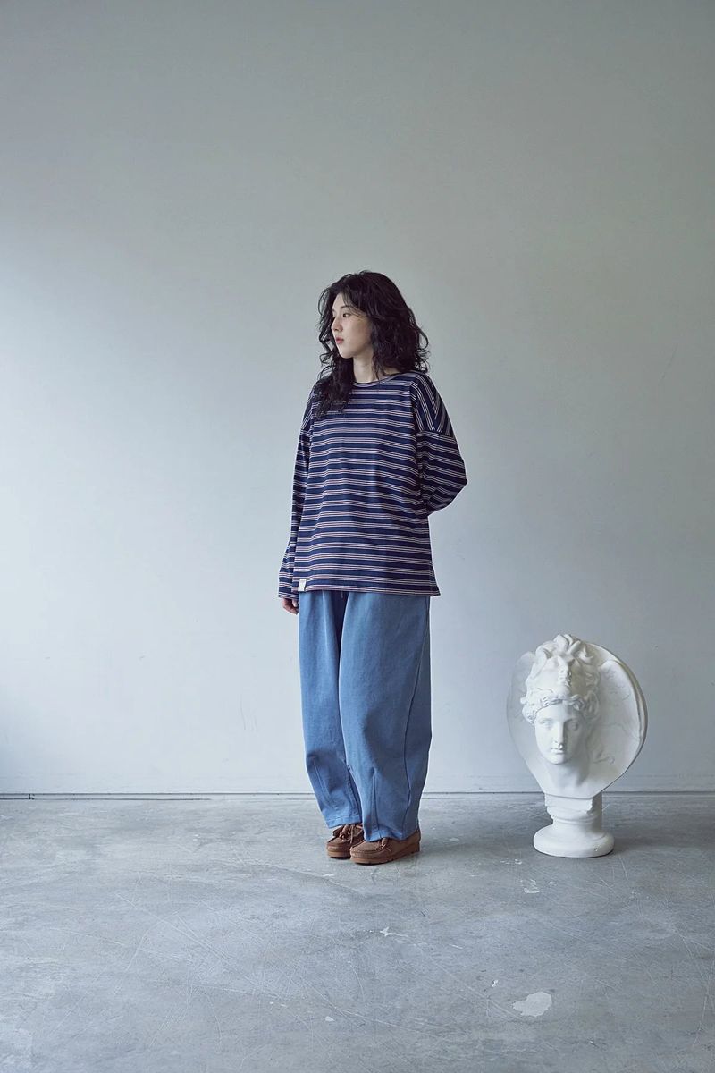 STRIPE BINDING-NECK BOX TEE (Dark Navy)