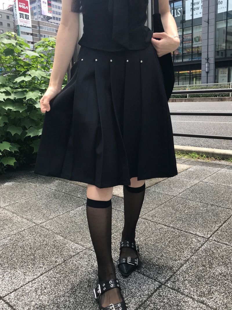 Monday Office Ball Stud Pleated Midi Skirt