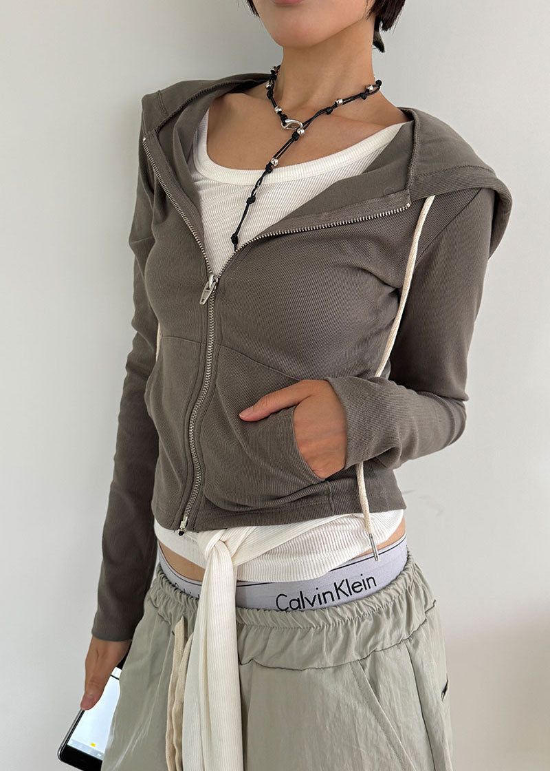 eon(イオエン)の「RIB SLIM HOOD ZIP-UP(Tops)」