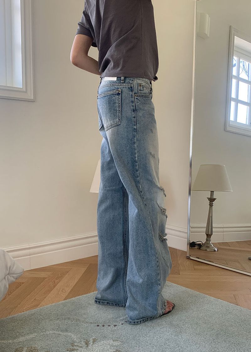 DAMAGE STRAIGHT DENIM (S-L)