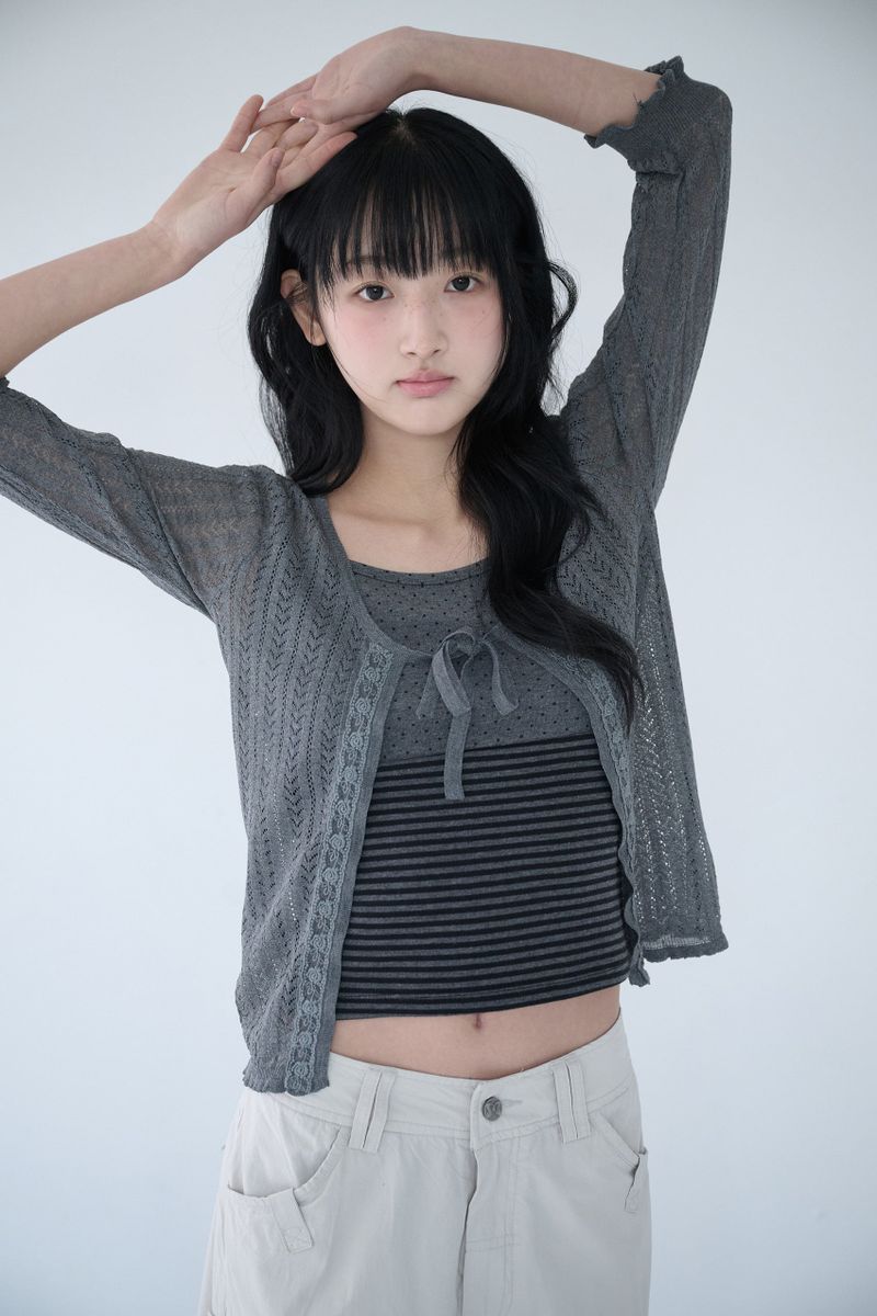 3/4 LACE KNIT CARDIGAN CHARCOAL
