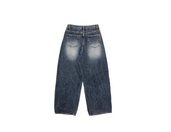 Quart Brushed Deep Blue Denim Washing Wide Pants