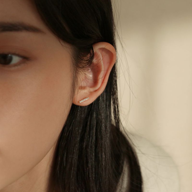 [single earring]14K gold cubic bar earring