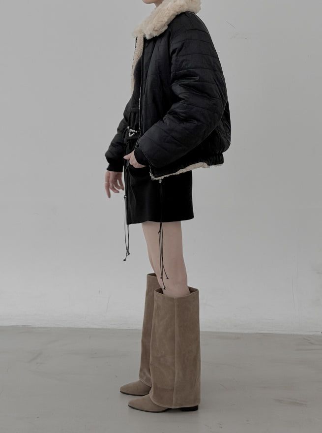 Reversible Fur Collar Quilted Dumble Jumper