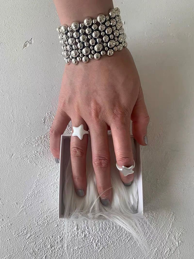 Silver balls wide band bangle