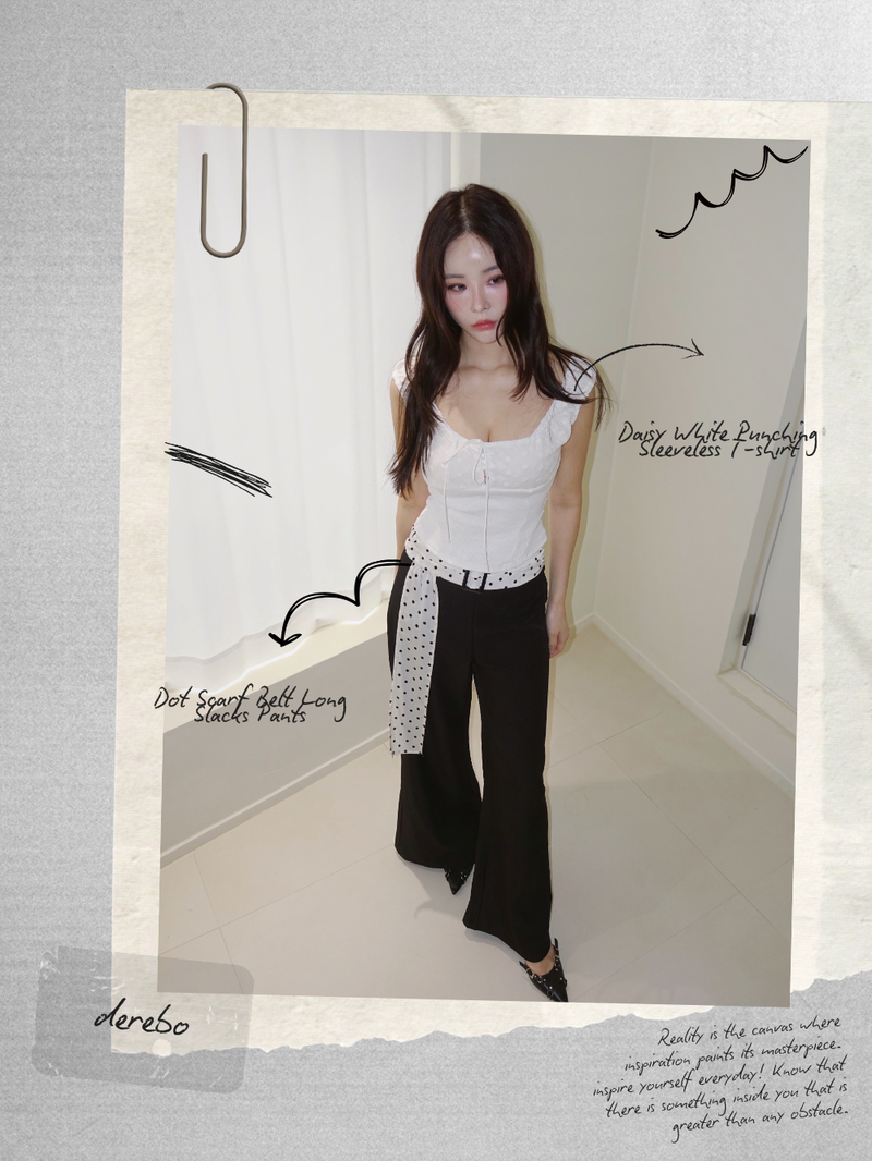 Dot Scarf Belt Long Slacks Pants