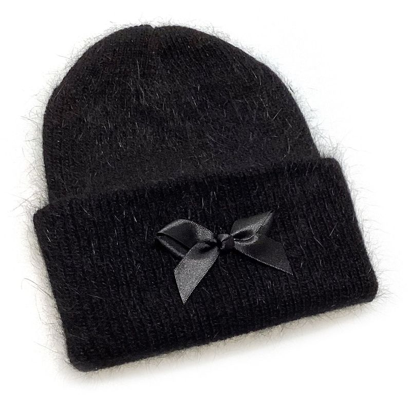 Big Ribbon Angora Beanie [Black]