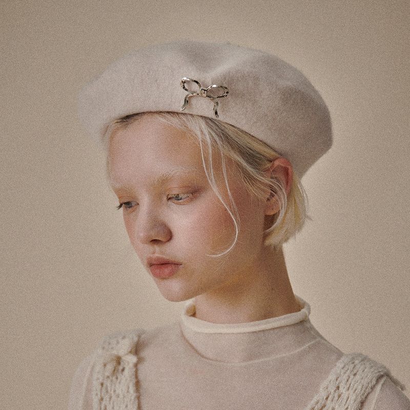 Ribboned wool beret (5Colors)