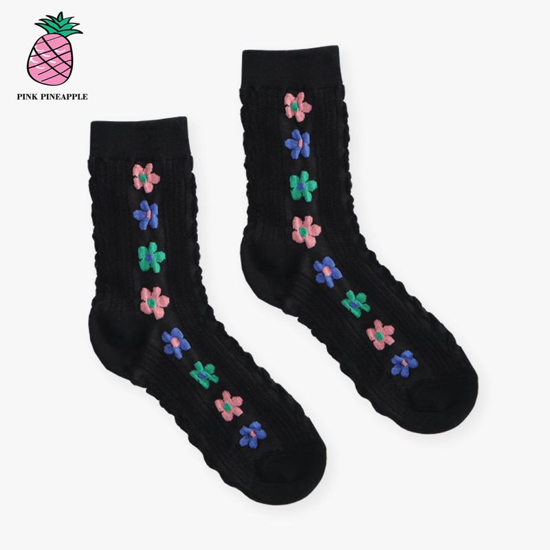  FLOWER JACQUARD SOCKS (3PAIRS 1SET, COLOR RANDOM)
