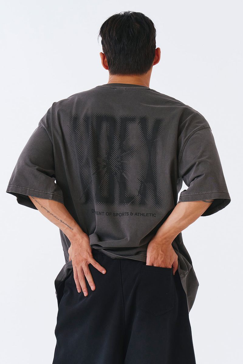Crack Printed Pigment Short Sleeve Pigment Charcoal