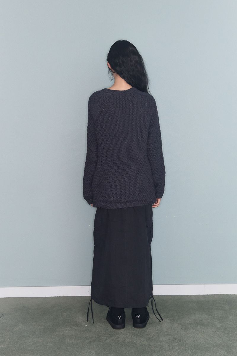 TURTLE-BUTTON KNIT CARDIGAN CHARCOAL