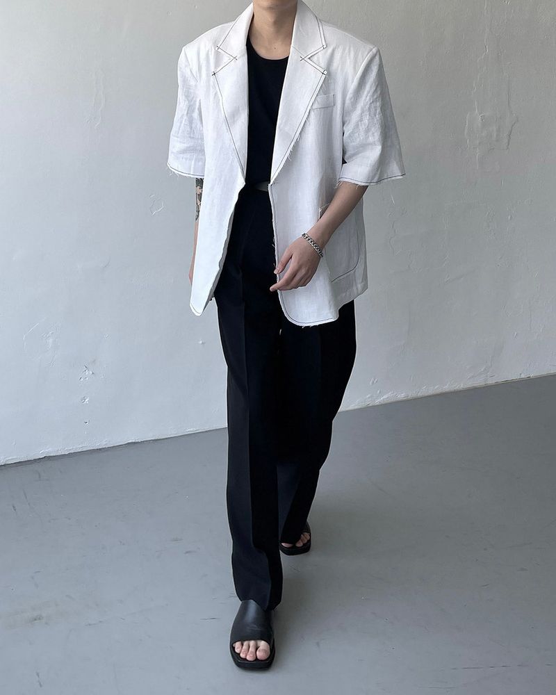90's Linen Decki Stitch Oversized Jacket (2 colors)