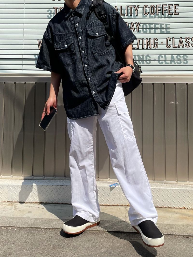 LINEN WESTERN DENIM HALF SHITRS(2COLOR)