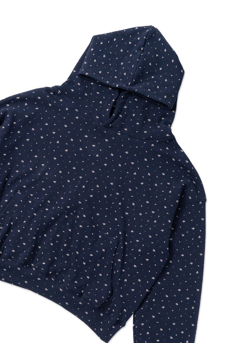 Floral waffle hoodie_navy