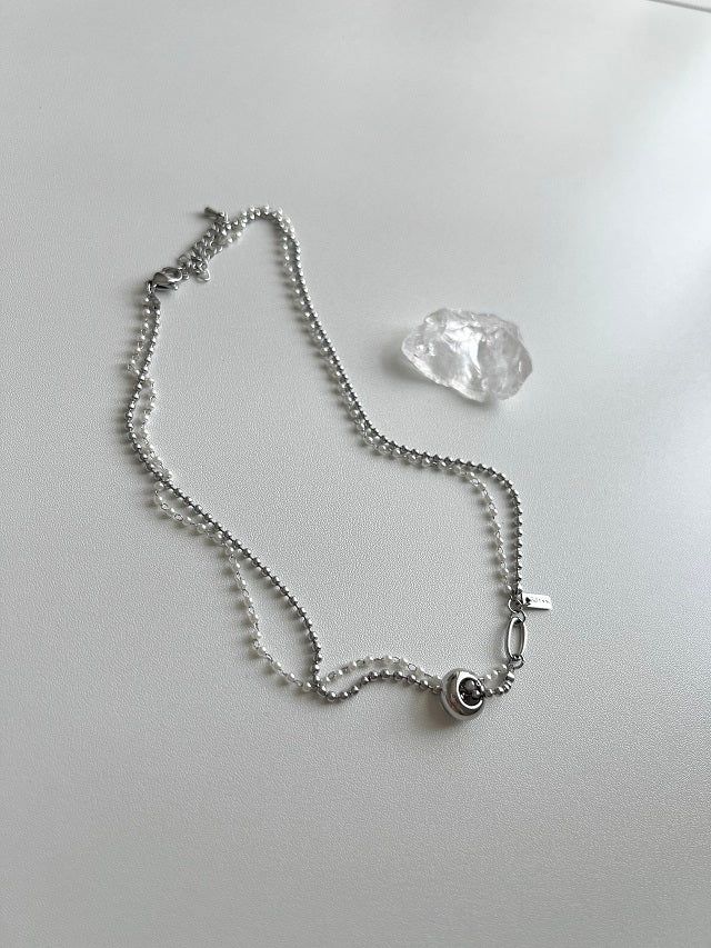 um Pearl Stainless Steel Two Lines Hip Bold Ball Layered Short Choker Wedding Necklace