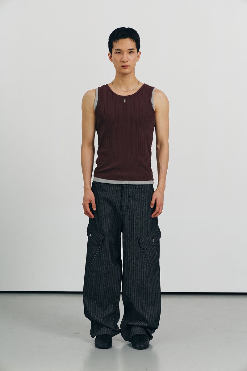 High ribbed logo sleeveless(Brown)