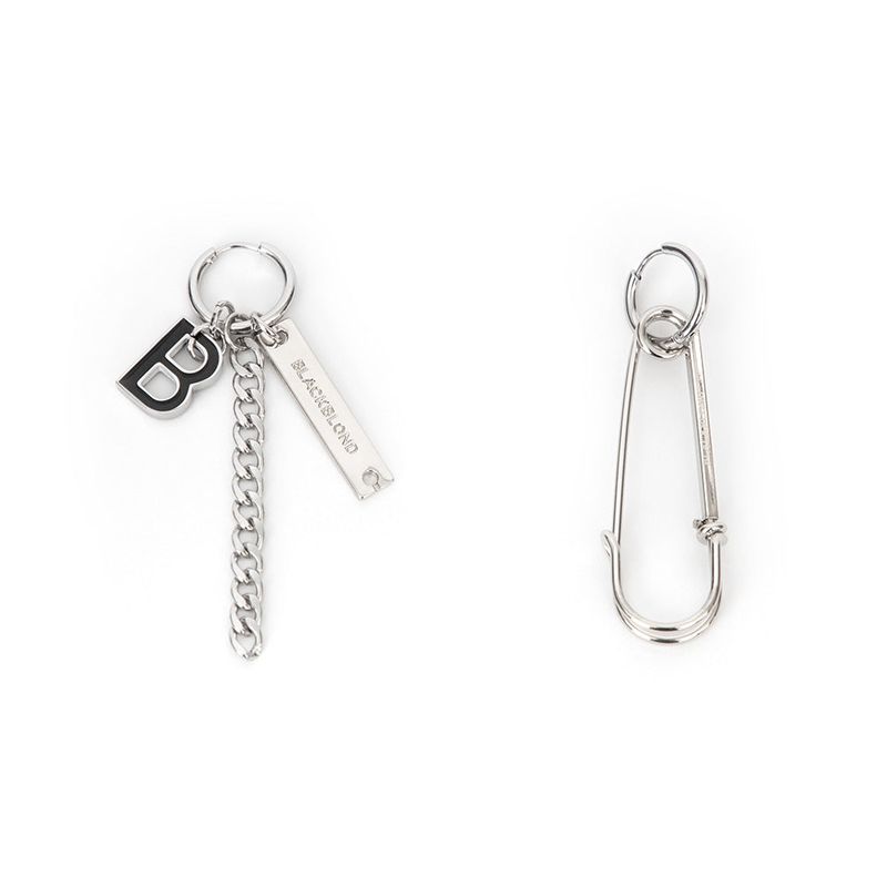 BBD B Logo & Safety Pin Earring 1 Set (Silver)