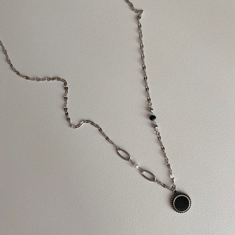 bjj Double-sided mother-of-pearl onyx Coin Beads Necklace
