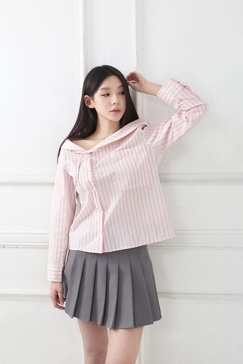 Stripe Offshoulder Blouse_pink