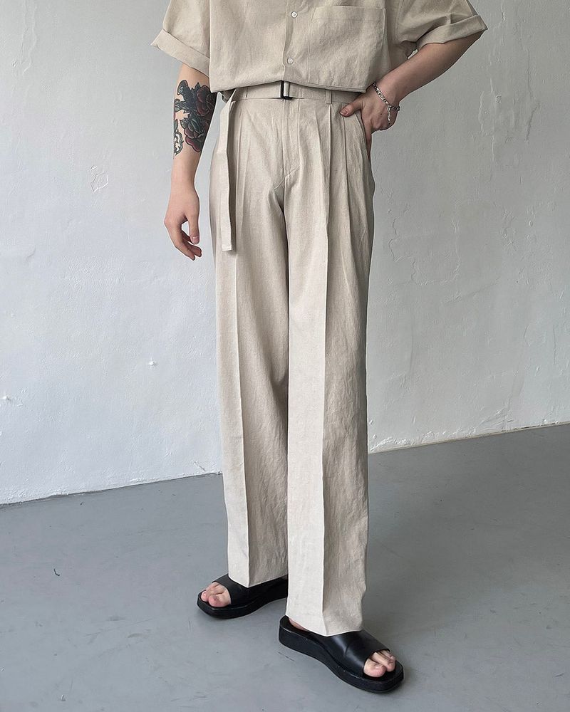 ECT linen belt wide slacks (4 colors)