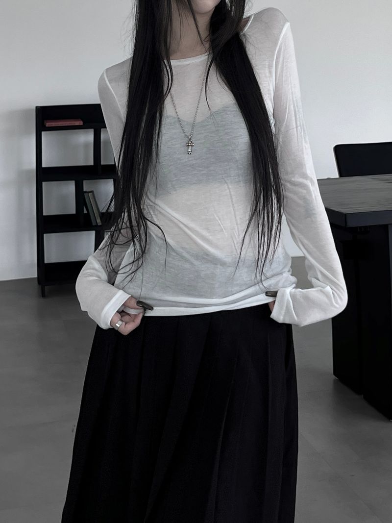 layered see-through long sleeve T (4color)