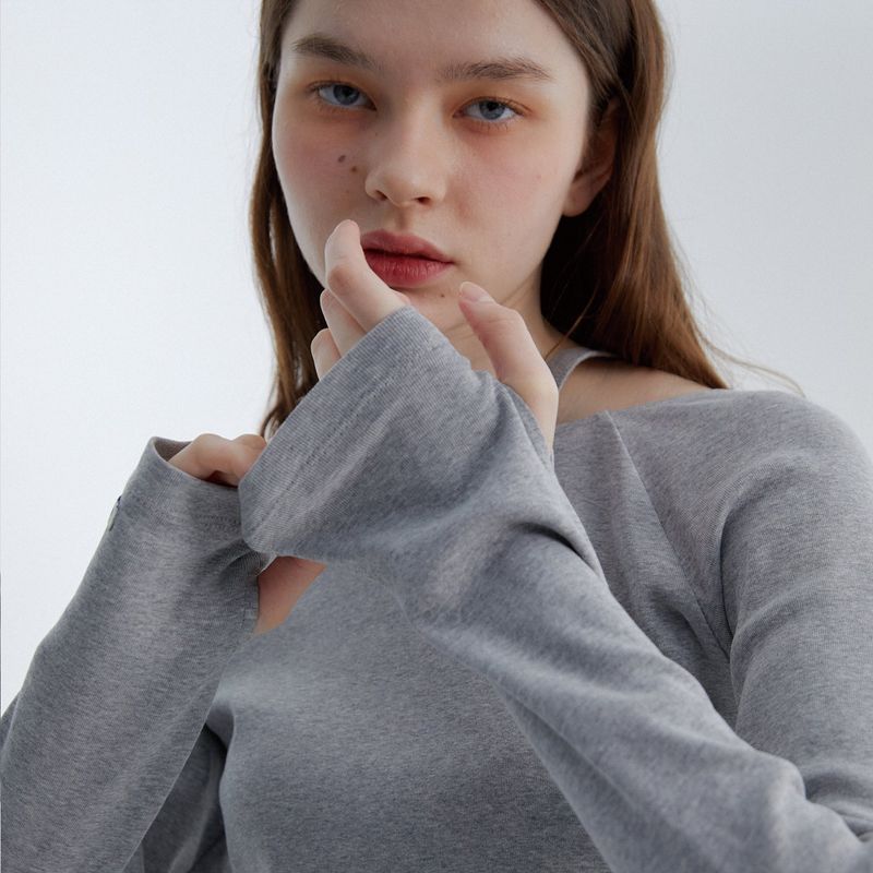 Cut-work T-Shirts Melange Gray