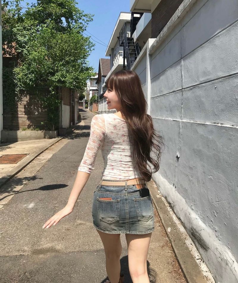 ginger deep washing low denim sk