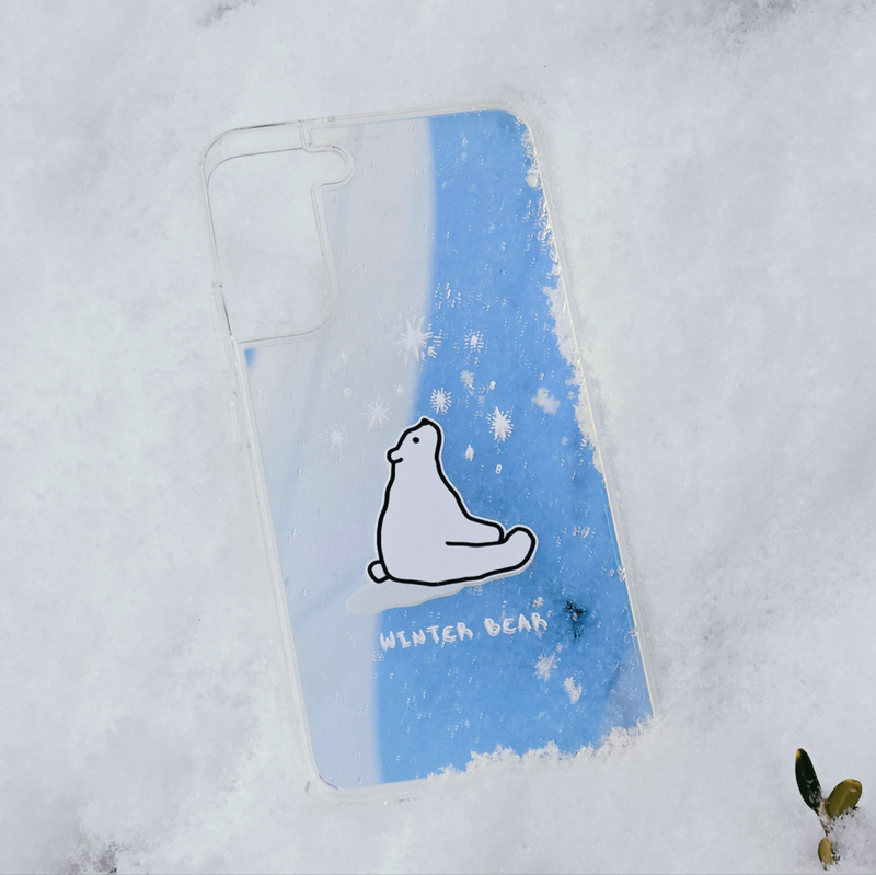 Jelly Hard Phone Case - winter Bear ( sunset Blue )