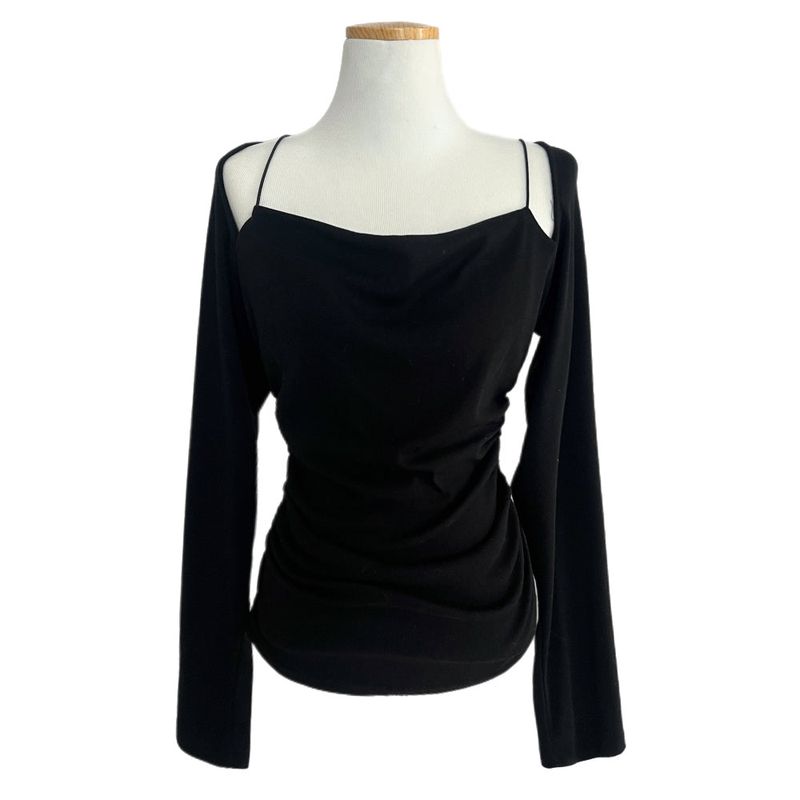 Jenn Muse Off-Shoulder Strap Drape Long Sleeve Top