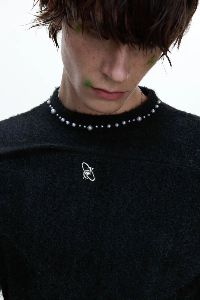 Fleece Pearl Trim Mock Neck Tee