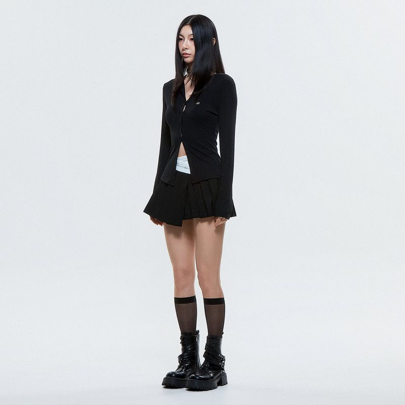 (DUC) Round-Neck Cardigan Black