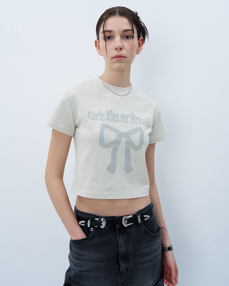 NEVER BREAK CROP TSHIRT-BEIGE