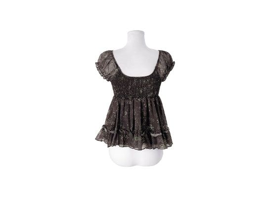 Rijin Flower Frill Flare Chiffon Blouse