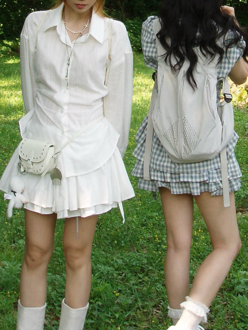 [prts made] side string 2-tier frill short skirt (ivory)