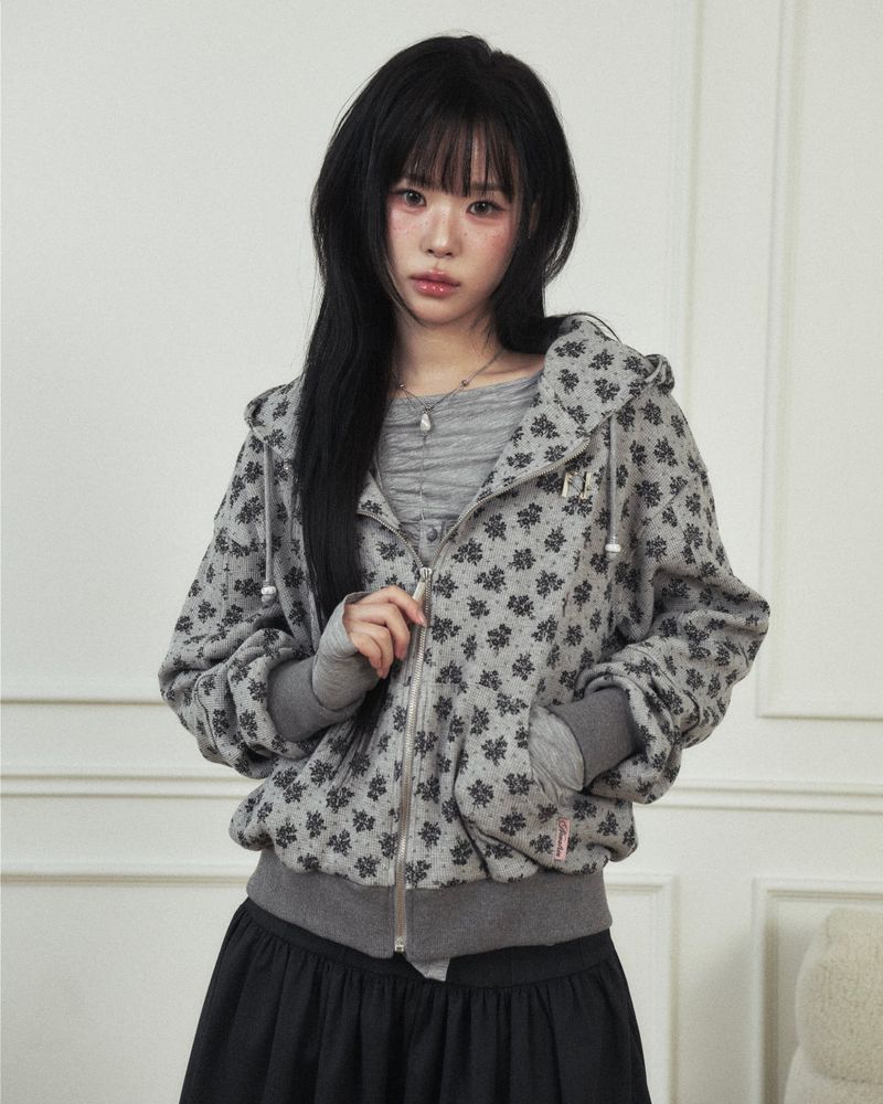 CornFlower Waffle Hooded Zip-Up