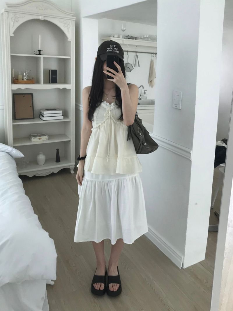 Shirring Strap Midi Skirt (2 colors)