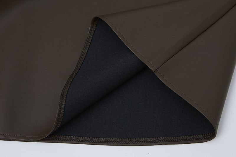 Twisted Belt Leather Long Skirt