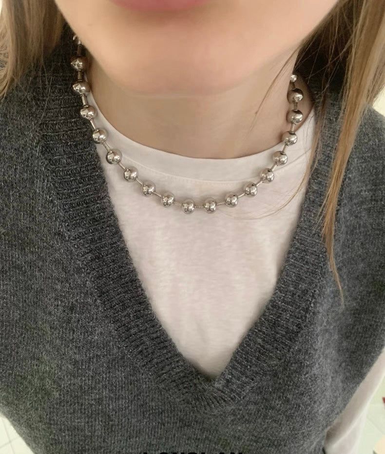 Silver ball bar necklace(6mm)