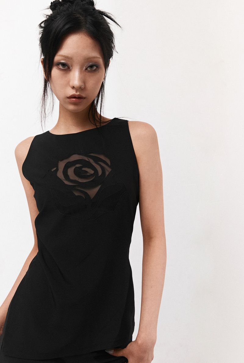 ROSE-SHAPED HEART SLEVELESS #BLACK
