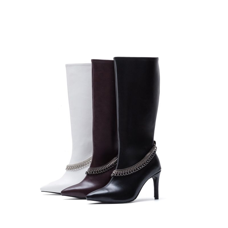 Chain Stiletto Boots Heel(Black)