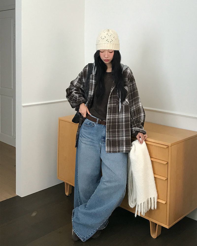 [ORIGINAL] Plain Hooded Check Shirt