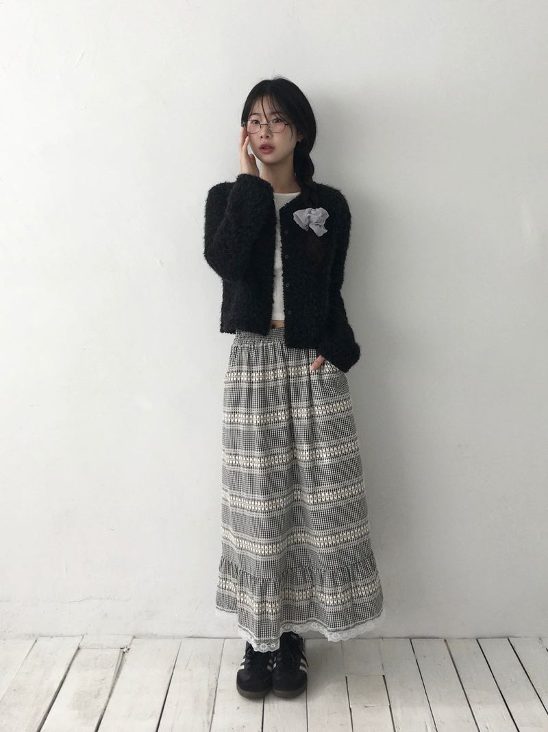 Plaid Frill Maxi Skirt