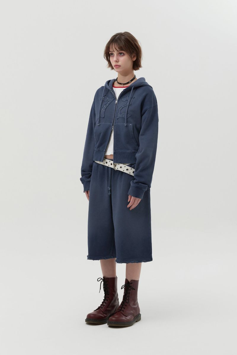 VINTAGE WASHING STUD POINT HALF PANTS [NAVY]