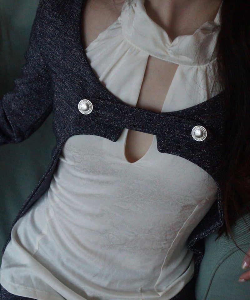 musemuseum(ミューズミュージアム)の「Metallic Button Tab Cardigan_Navy(Jackets/Outerwear)」