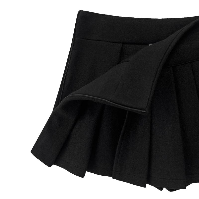 Winter wool short slit pleated mini skirt (2 colors)