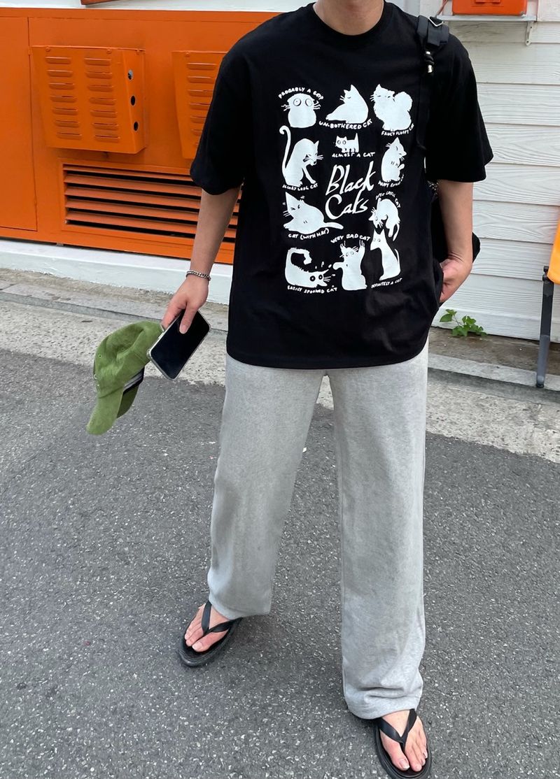  LAZY CAT HALF T-SHIRTS(2COLOR)