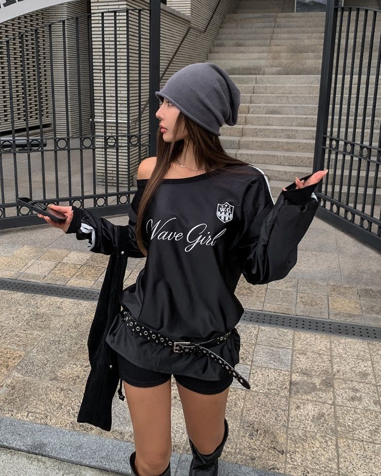 ULAN（ユレン）の「Girls' Unbalanced Glossy Rugby Sweatshirt（Tops）」