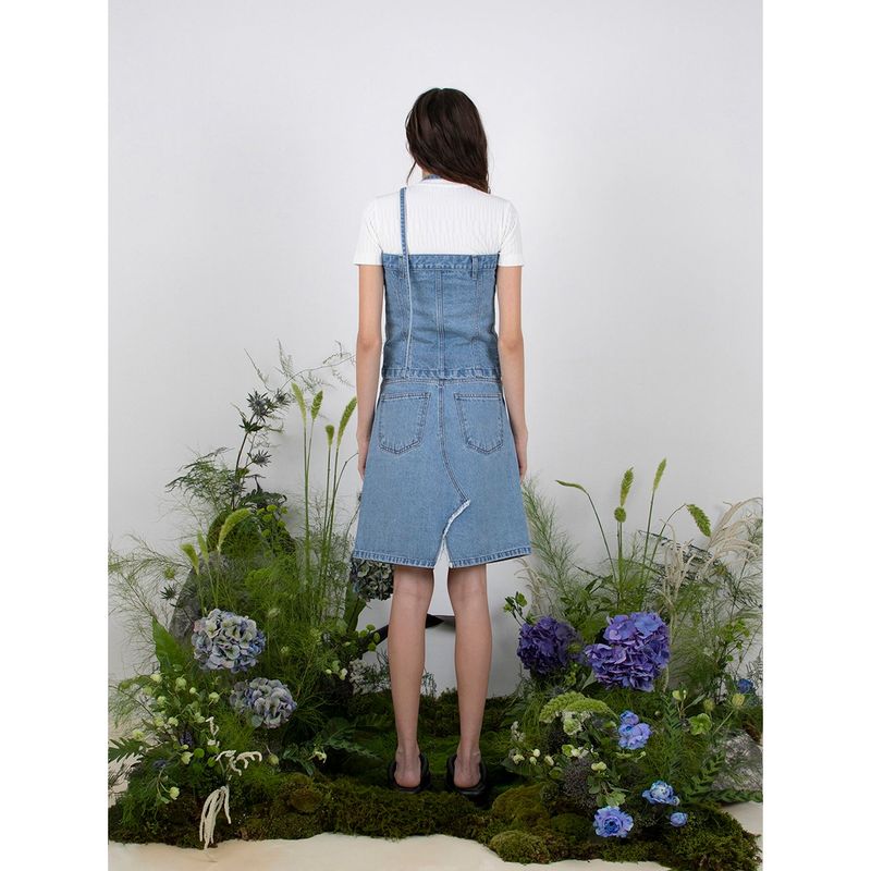 SCARF DENIM TUBE TOP - SKY BLUE