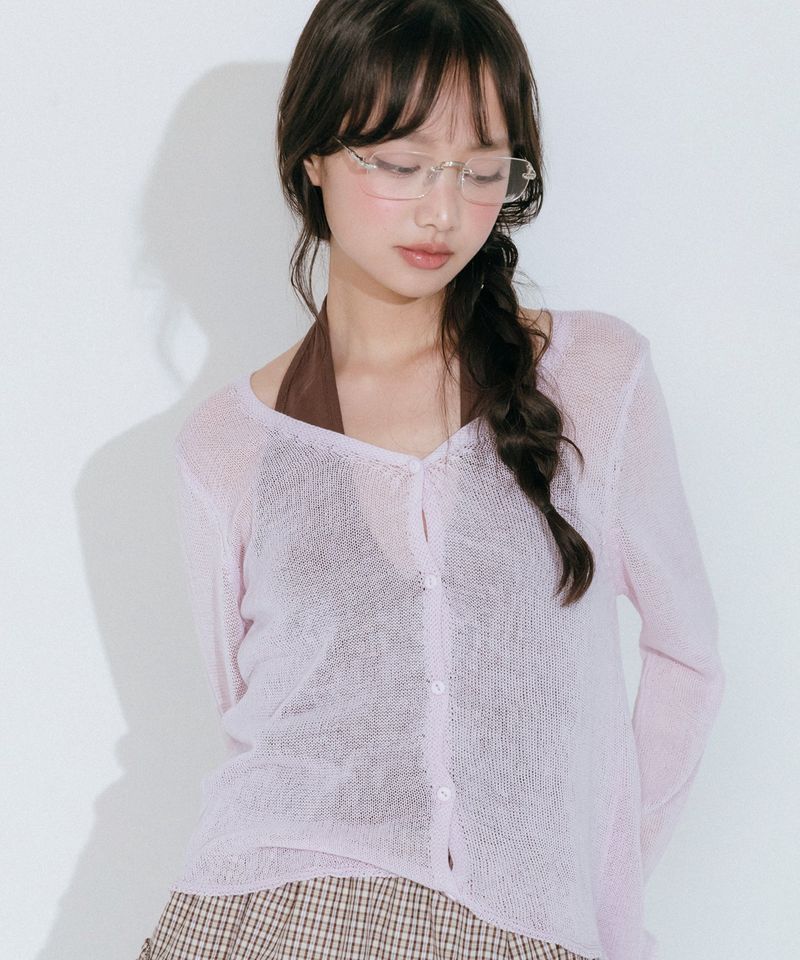 mellotory(メロートリー)の「NET KNIT CARDIGAN (LIGHT PINK)(Tops)」