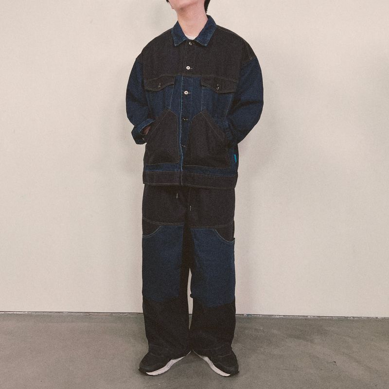 panel mix denim trucker jacket_blue